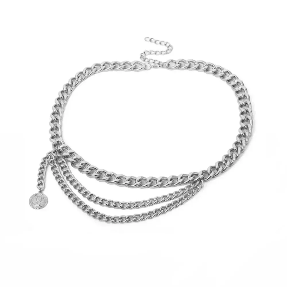 YG COLLECTION: Eyra Layered Chain Belt-Silver